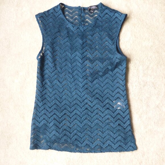 LE-CHATEAU dark teal sleeveless chevron pattern semi-sheer sleeveless top - Picture 1 of 7